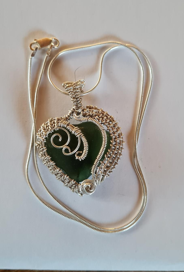 Green Seaglass Heart-shaped Necklace. 