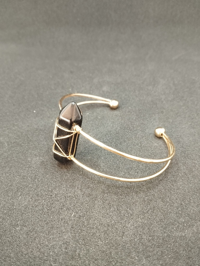 Bracelet métal doré et obsidienne