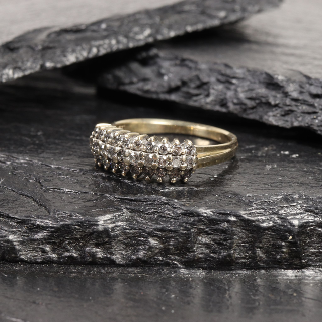 Edwardian 9K 9Ct 375 Solid Yellow Gold Small Round Cut Natural White Diamond Gemstone 0.15ct Cluster Design Ring Size N - 6 1/2