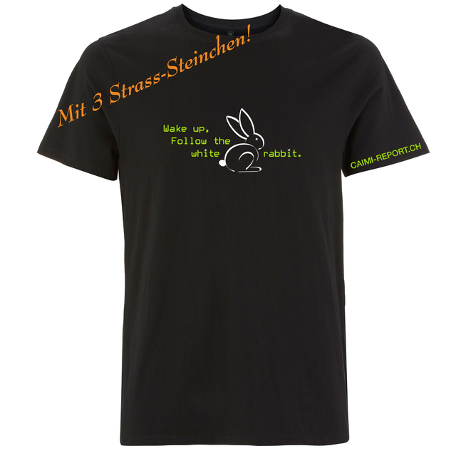 T-Shirt, White Rabbit, Sujet 1 mit 3 Strass-Steinen, schwarz, unisex