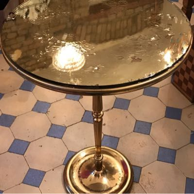 Tisch Goldtisch Beistelltisch rund mit Glasplatte 