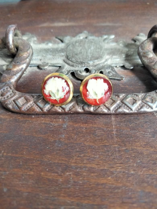 Boucles d'oreilles puces en acier inoxydable avec insertion d'une fleur séchée 