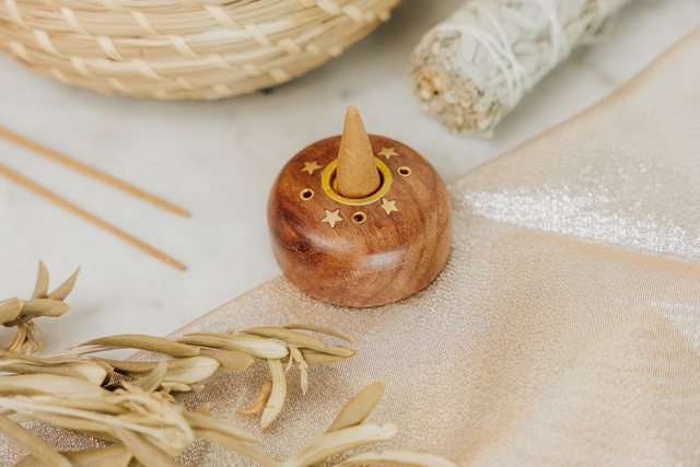 Porte encens rond en bois  