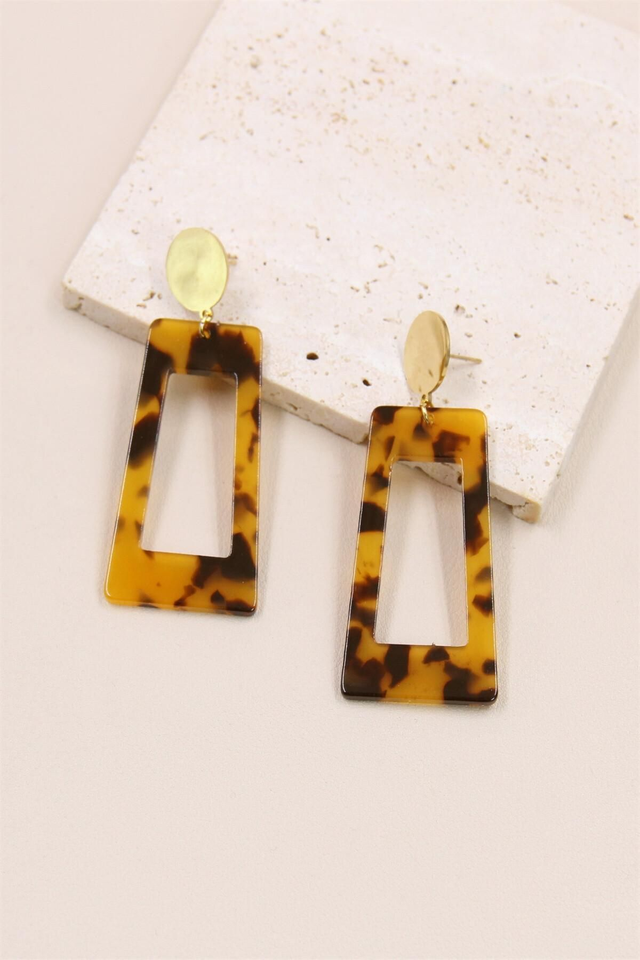 Boucles d'Oreilles Géométriques en Résine Léopard et Acier Inoxydable