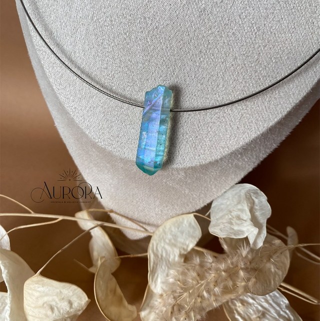 Aqua Aura Bergkristall Anhänger (Gold bedampft)