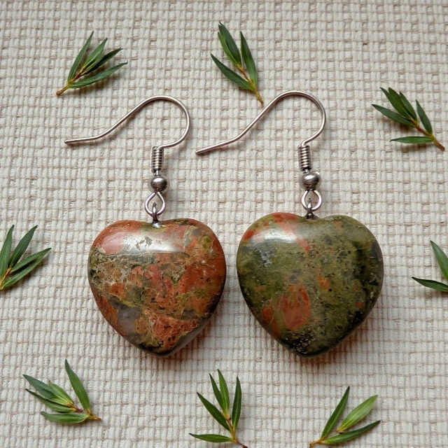 Boucles d'oreilles Cœur en Unakite