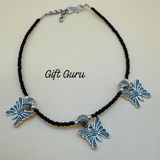 Oxidised anklet butterfly charms 