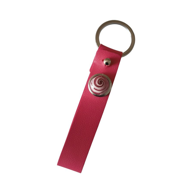 Porte-clés simili cuir long rose spirale rose