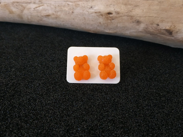 Boucles d'oreilles clous nounours orange