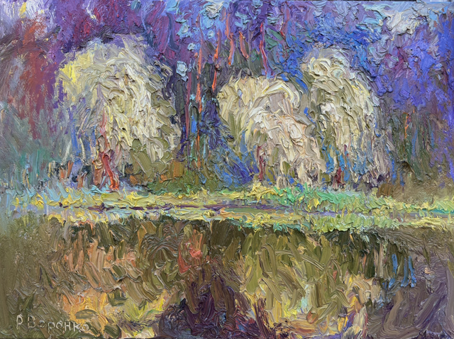 „Flüsternde Weiden: Spiegelungen im Waldsee“ – Öl auf Leinwand, 60 × 80 cm | 2024