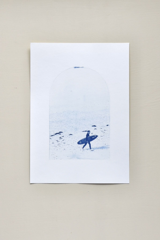 Affiche cyanotype photo de surf - La noire, Rochebonne (Saint-Malo)