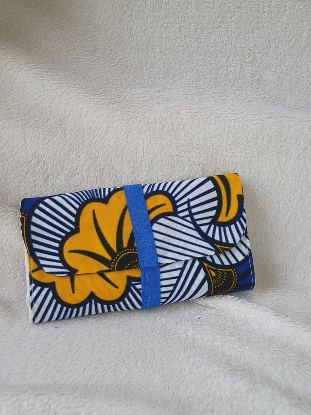 Pochette Tote bag wax fleurs bleues et jaunes