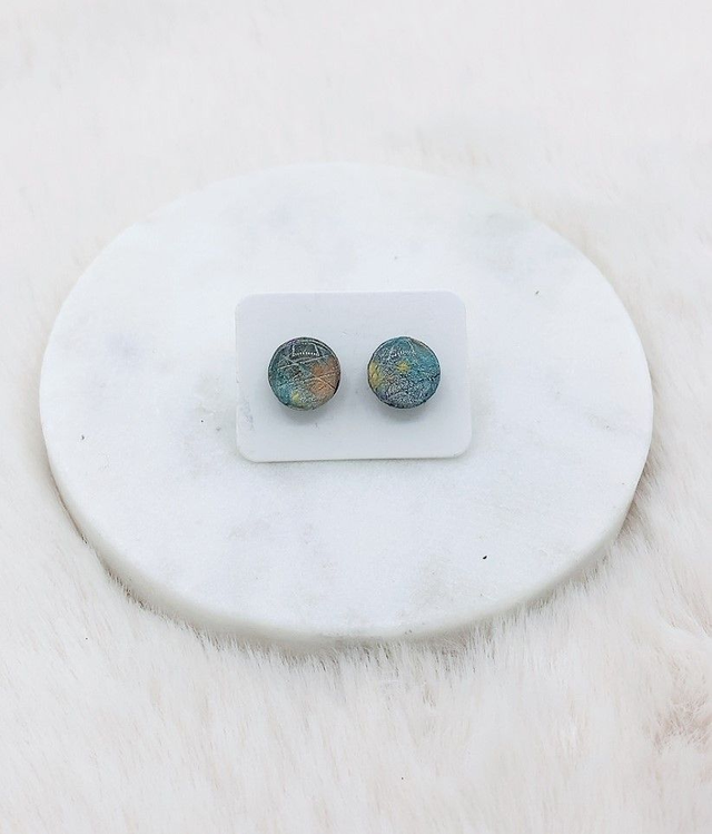 Puces d'Oreilles Bleu Turquoise et Jaune orangé