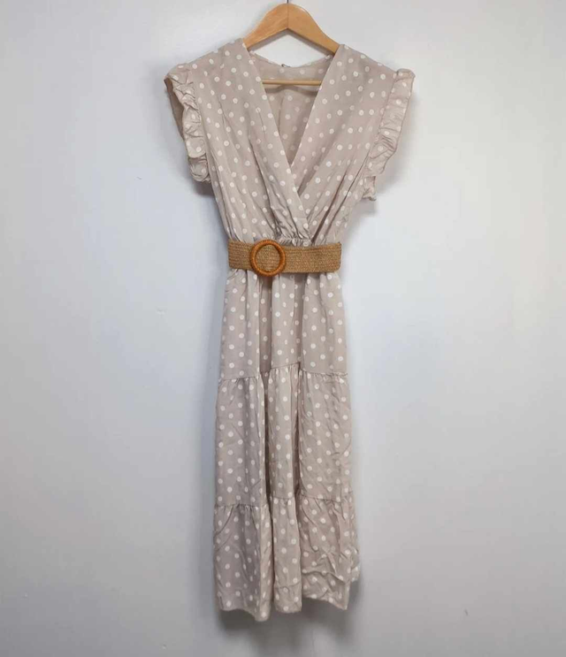 ROBE BEIGE A POIS 