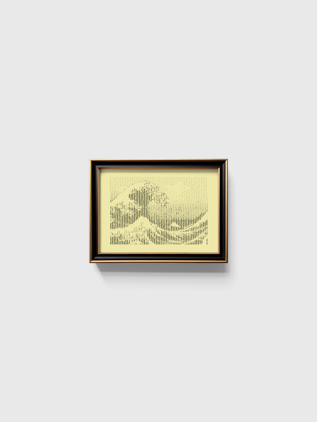 A4 Schreibmaschinen-Gemälde Hokusai in Schwarz auf Elfenbein