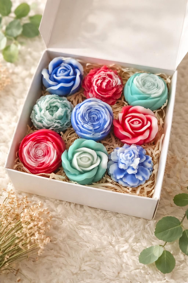 Boite de 9 fondants colorés fleurs 