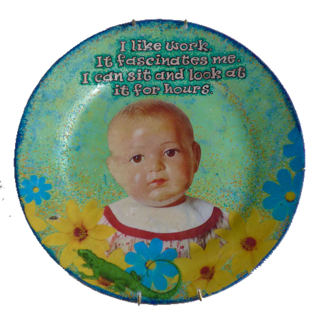 “I Like Work. It Fascinates Me. I Can Sit And Look At It For Hours” Green Upcycled Wall Plate - House of Frisson