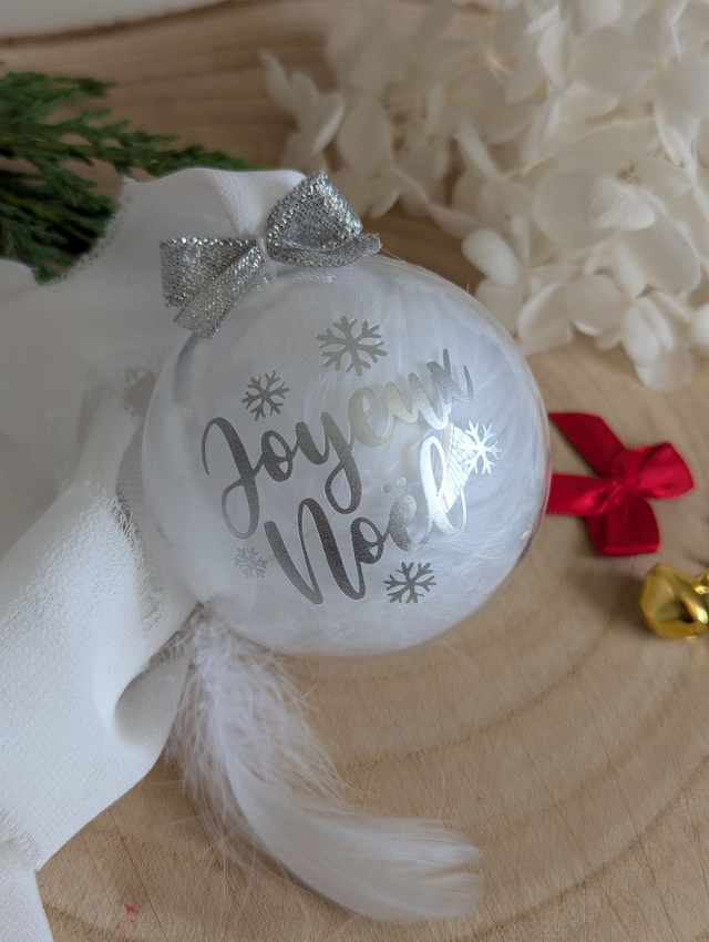 Boule de Noël (Plastique) - Plumes blanches