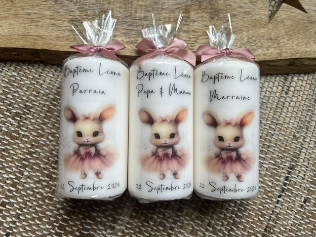 Bougie baptême, communion, naissance personnalisée thème Souris