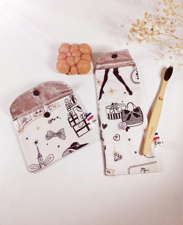 Ensemble étui brosse à dents &amp; pochette à savon &quot;Paris Or&quot; 