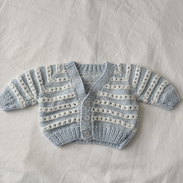 Blue and white chain knitted cardigan