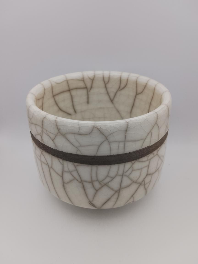 White Glazed Raku Bowl (Black Band)
