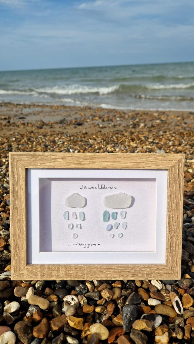 'Without a little Rain nothing grows'  7x5" Sea Glass Art