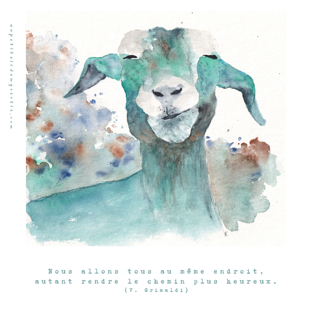 Carte postale Brebis Nous allons tous au même endroit,  autant rendre le chemin plus heureux.