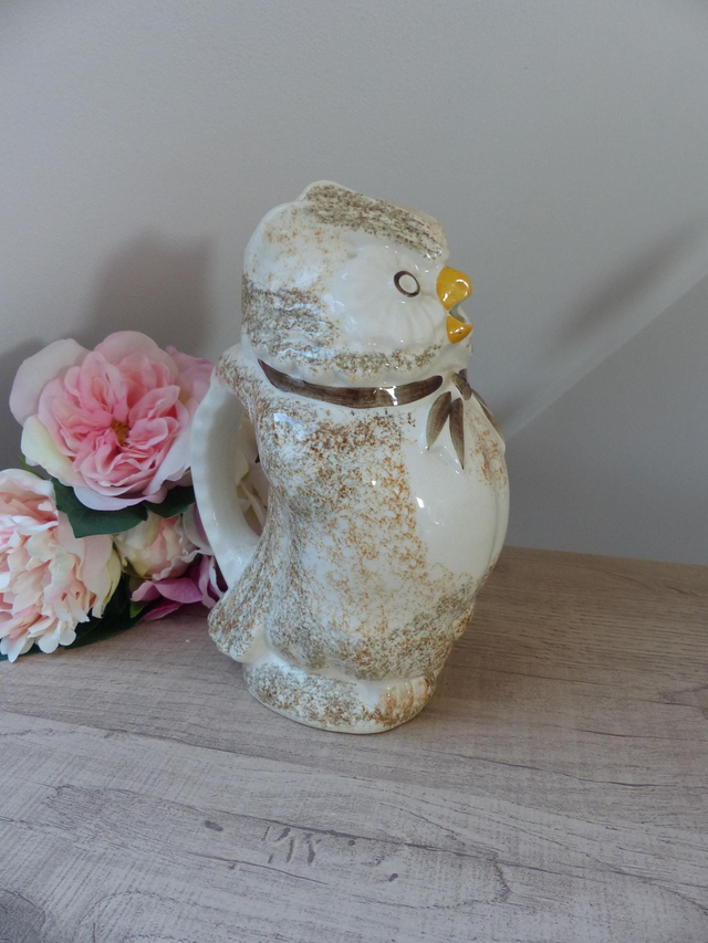 Pichet Chouette en Céramique – Faïencerie Longchamp Vintage | Pot à Eau Peint à la Main – Décoration Cuisine Maison de Campagne