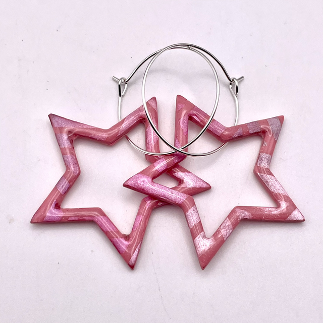 Large pink star hoops