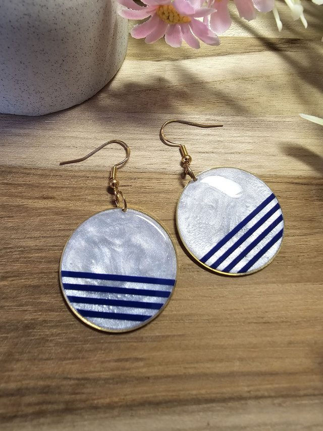 Boucles d&#039;oreilles 30mm OR -&quot;Un Cœur à la Mer&quot; — L&#039;élégance au rythme des vagues-rayer bleu