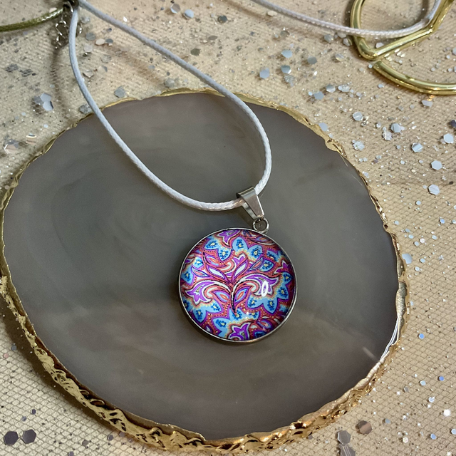 Glass cabochon necklace. Handmade jewellery.