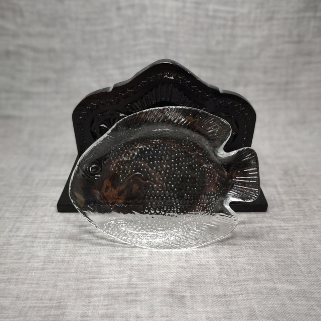 Arcoroc | Serveerschaaltje in visvorm (lengte 16,0 | breedte 12,5 | hoogte 1,5 cm) transparant gehard  gestyleerd glas | Vintage