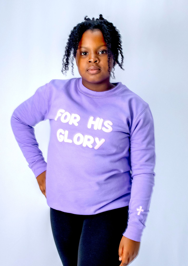 For His Glory Lavender Puff Sweatshirt -  1 Cor 10:31 [KIDS]