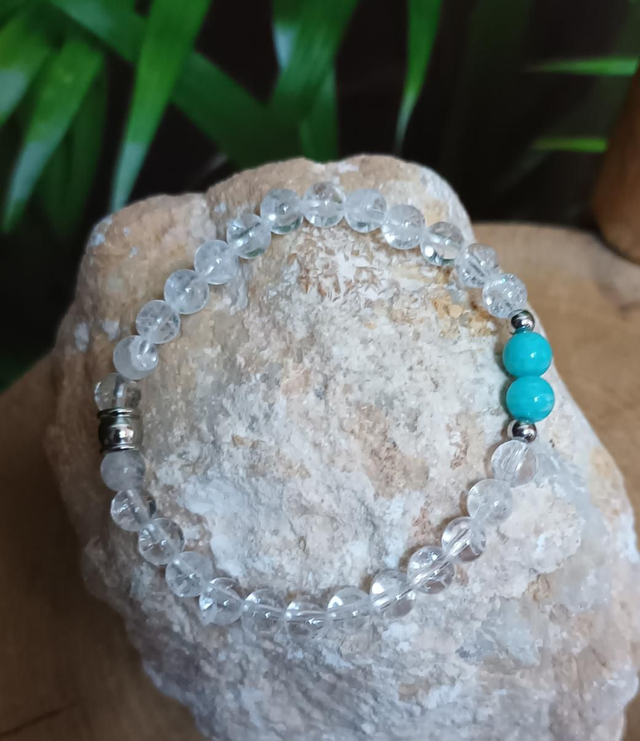Bracelet en cristal de roche et amazonite du Pérou