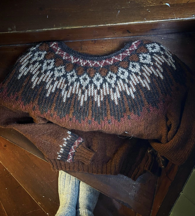 Hopi Sweater Kit - Col 30 (Copper Brown Lettlopi and Vidde) - Wool &amp; Pattern - Linka Neumann
