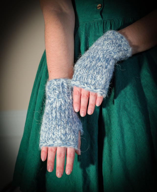 Mitaines en laine Bleu et beige