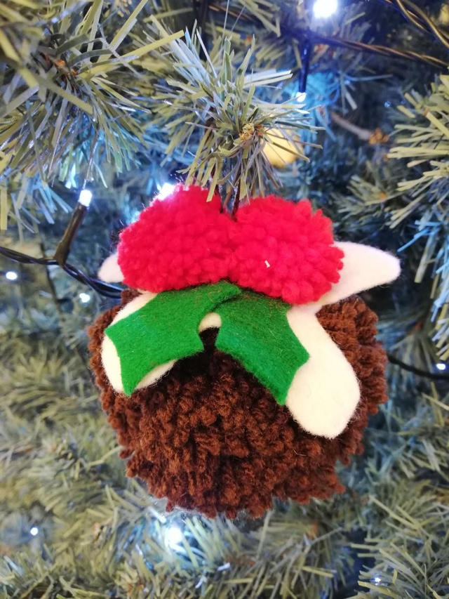 Christmas Pudding Pom-Pom Decoration