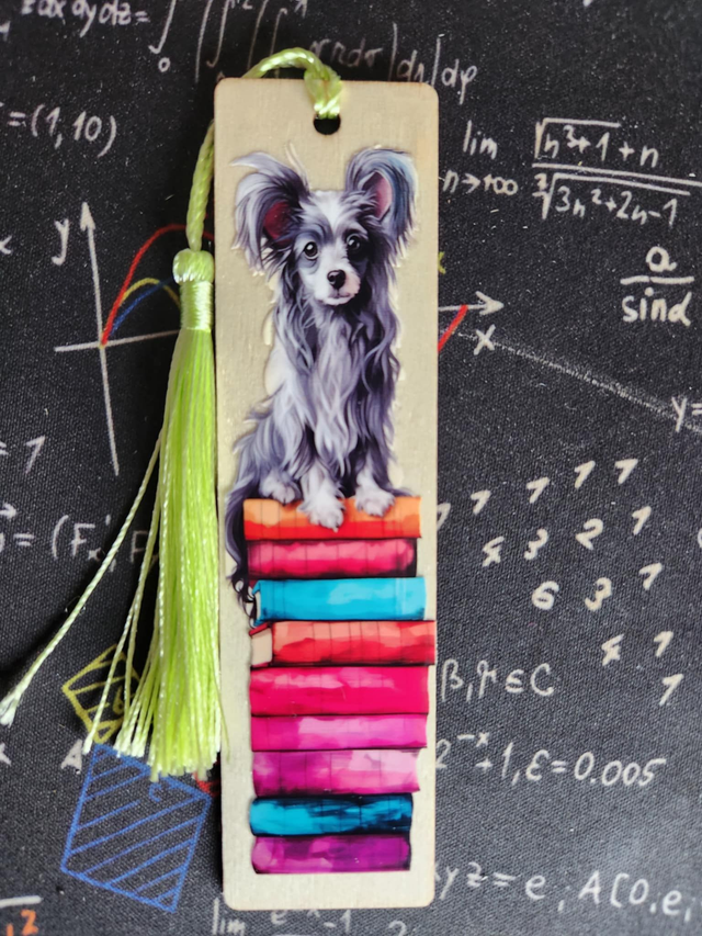 Marque page en Bois " chien cooky book "   