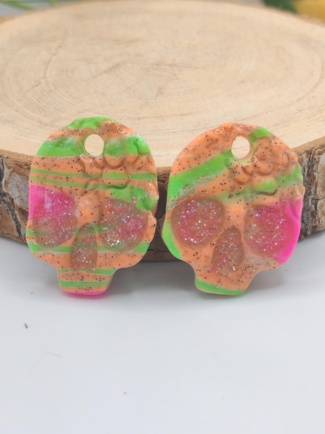 TĂȘte de Mort Orange/Vert/Rose