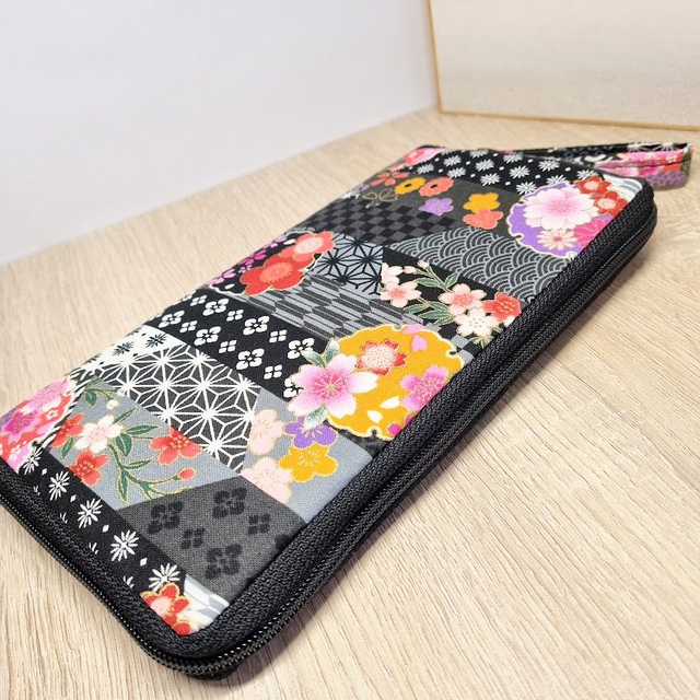 Portefeuille long zippé "Miyako" noir blanc