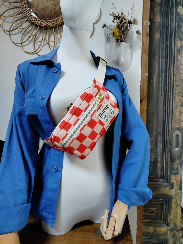 sac banane Pockette  damier  rose / rouge 