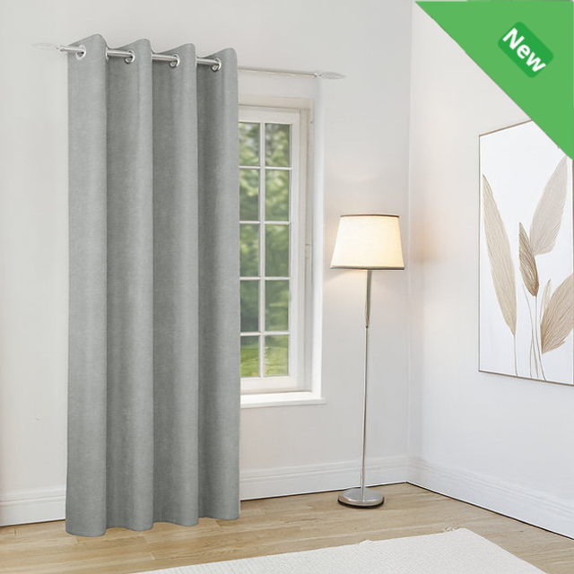 Enhanced Living Knightsbridge Grey Chenille 100% Blackout Thermal Readymade Door Curtains