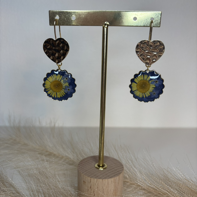 Boucles d’oreilles noir et fleurs