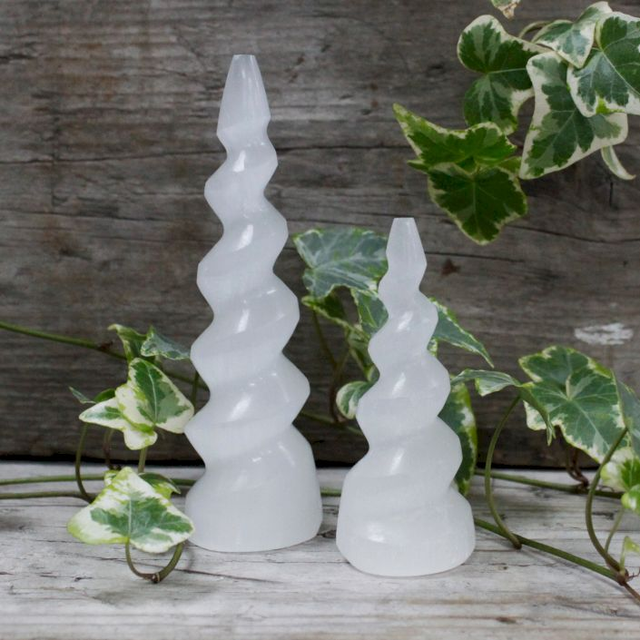 Selenite Unicorn Horn Towers