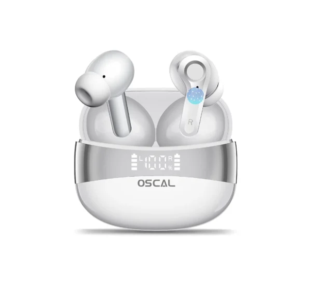Ecouteurs bluetooth HiBuds 6 Oscal White Réduction de bruit avec ecran batterie Bluetooth 5.4