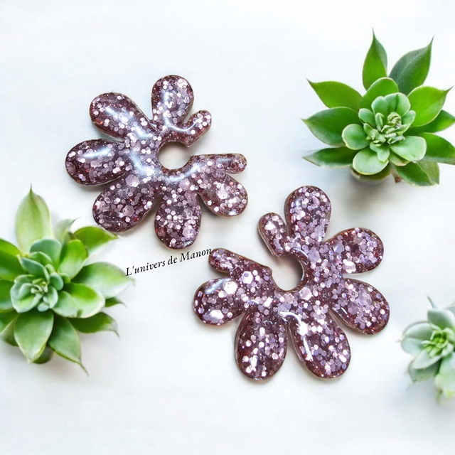 Boucles d&#039;oreilles &quot; Julia &quot;  en résine et paillettes pour femme, tendance 