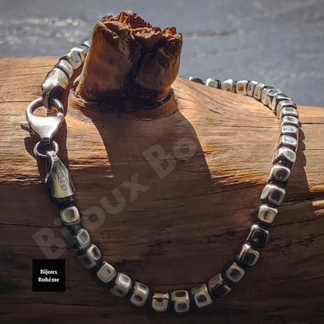 Bracelet Homme Perles Argent 925 Vieilli 20 cm – Bijoux Bohème Masculin– SILVER RITE - Idée Cadeau Homme 