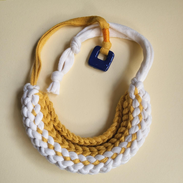 Knitted Yarn  Knecklace - Mustard