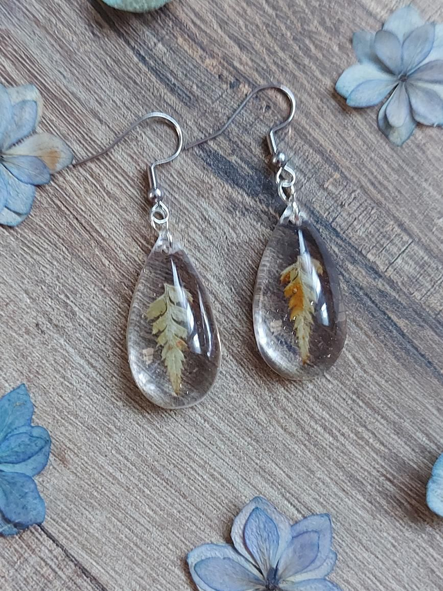 Boucles d'oreilles gouttes - fougère